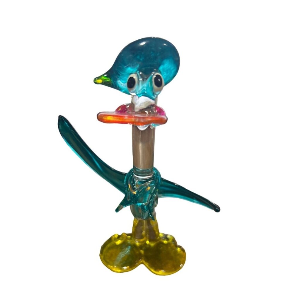 Glass Duck Figurine With Multicolor Beak & Feet